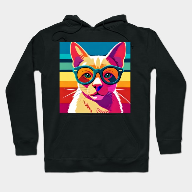 Feline Cool: Pop Art Cat Wearing Sunglasses Hoodie by Tees Y Mas
